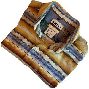 Ariat Modern Fit Mens Small Short Sleeve Button Down Serape Stripe Western Shirt